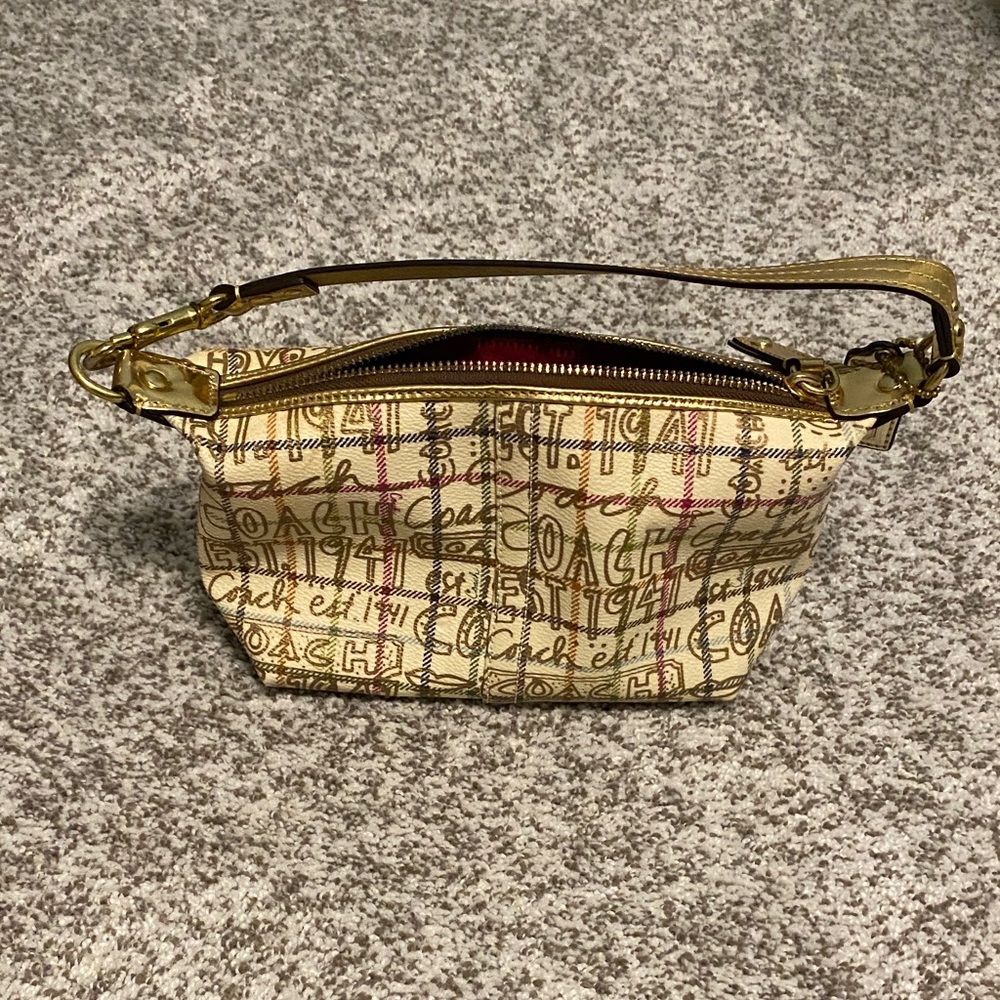 Coach Beige and Brown Plaid Shoulder Bag